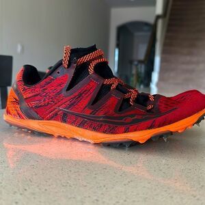 Saucony Men Cleats Carrera XC 3 Running Orange Red Black Track Spike 9 1/2 Shoe